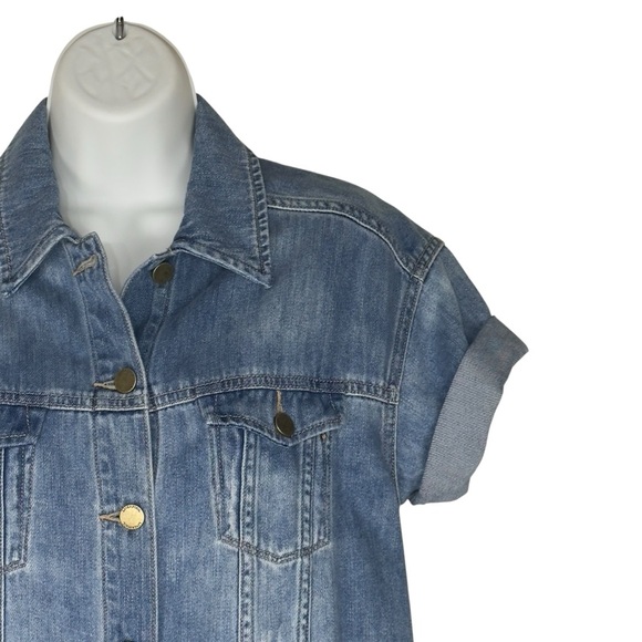 Liverpool Faded Blue Distressed Short Sleeve Denim Jean Shirt Jacket Extra Small - Picture 5 of 15